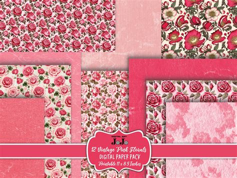 Valentine Junk Journal Digital Paper Roses Scrapbook Pages Set Red