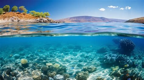 Premium Photo Half Underwater And Half Above Water View Of A Rocky