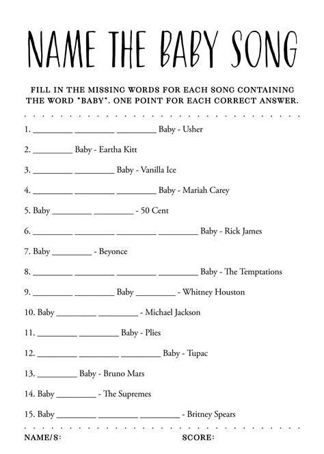 Name That Baby Song Gameprintable Baby Shower Gamebaby Song Guessing