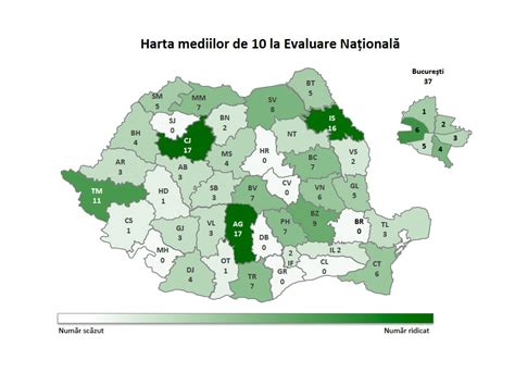 Harta mediilor de 10 la Evaluarea Națională 2022 De două ori mai multe