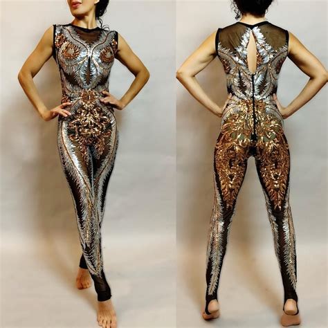 Sequin Bodysuit Sheer Catsuit Costume For Contortionist Etsy