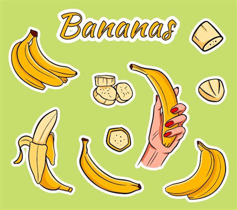 Conjunto De Bananas Amarelas Dos Desenhos Animados Banana Madura