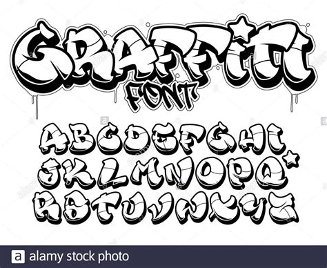 Vector font in old school graffiti style. Capital letters alphabet ...