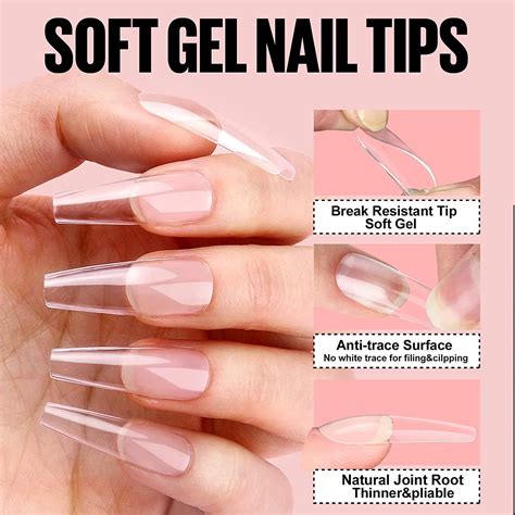 Tomicca Nail Tips And Glue Gel Kit Pcs Coffin Soft Gel Tips Uv