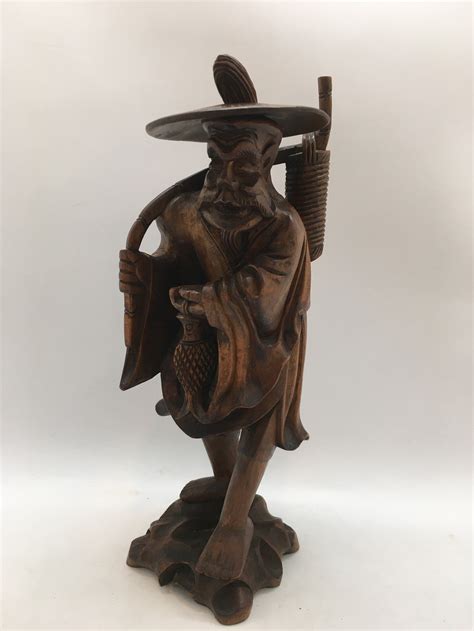 Asian Japanese Or Chinese Hand Carved Wood Fisherman Etsy