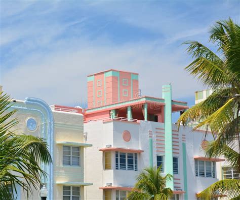 Art Deco Style Architecture in Miami Beach Stock Image - Image of blue ...