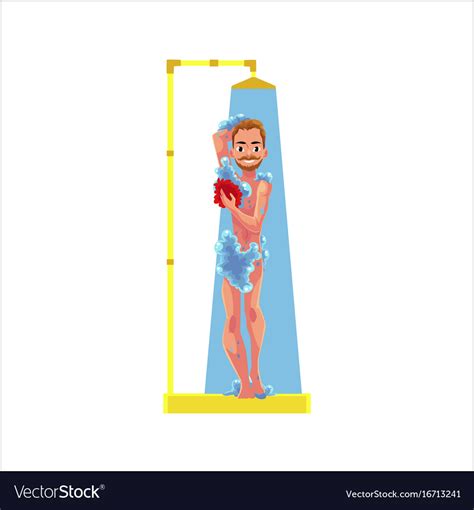 Cartoon Adult Man Taking Shower Isolated Vector Image