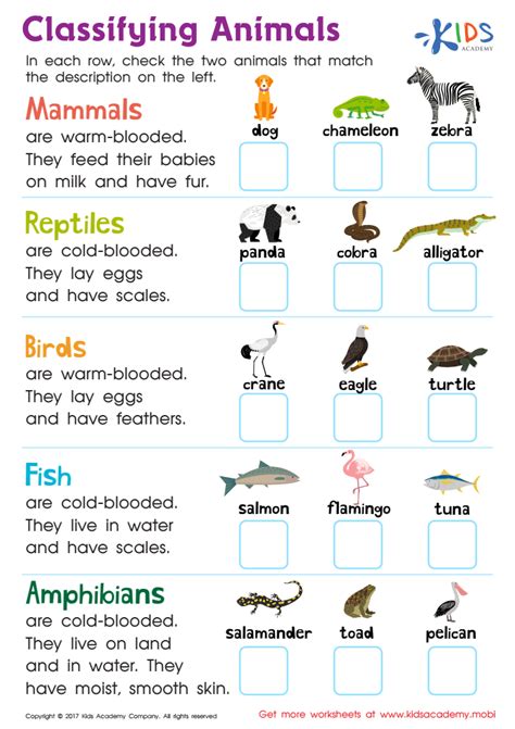 Classifying Animals Worksheet Free Printable Pdf For Kids Animal