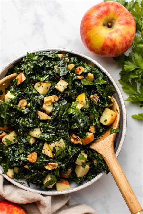 Kale Apple Walnut Salad With Cider Dressing Karinokada