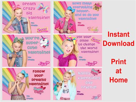 Jojo Siwa Valentines Day Cards PRINTABLE DIY Valentine cards | Etsy