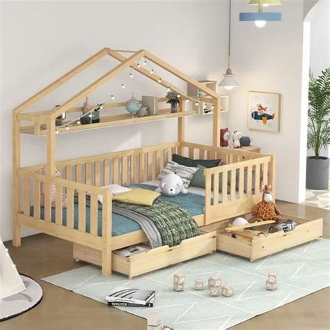 Lit Cabane Pour Enfant X Cm Avec Tiroirs Bois Massif De Pin