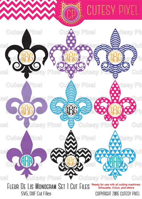 9 Fleur De Lis Monogram Frames Svg Cutting File Fluer De Lis