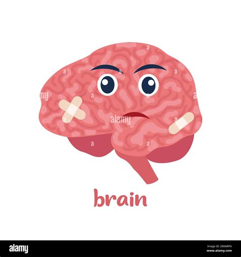 Sick Brain With Pain Ache Or Disease Sad Cartoon Character Brain Body