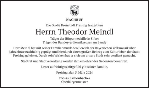 Traueranzeigen Von Theodor Meindl Trauer Merkur De