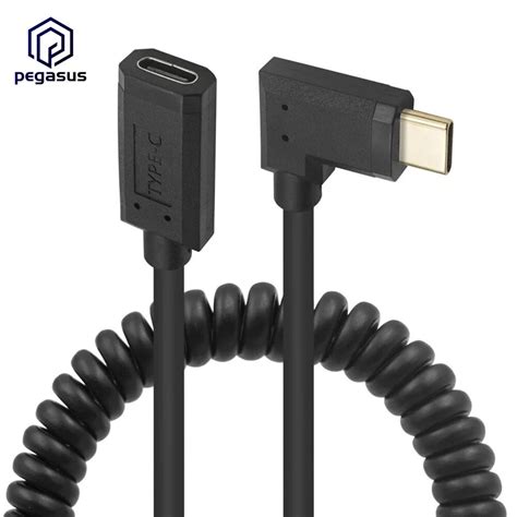 36v Coild Usb C 90 Degree Angle Usb C Extension Cable Spiral Coiled Spring Type C Male To Fema