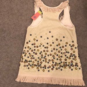 Tory Burch Tops New Tory Burch Nude Top With Gems Fringes Poshmark