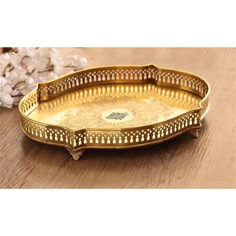 Indian Art Villa Pure Brass Matt Oval Embossed Tray At Rs Piece