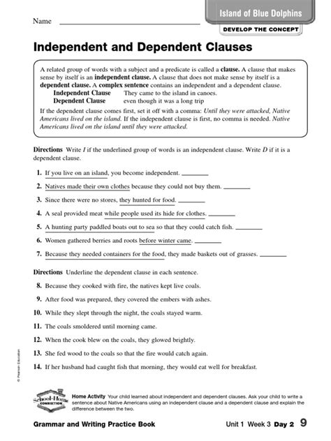 9th Grade Clauses Worksheets II PDF Clause Leather Worksheets