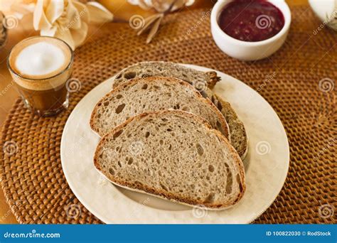 Coffee Milk And Bread Stock Photo Image Of Slices 100822030