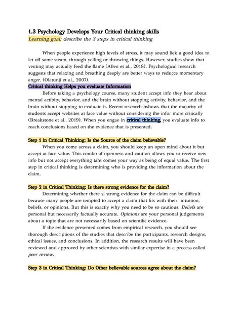 Psyc 101 Ch1 1 Notes For Intro To Psychology From The Textbook