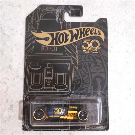 Hot Wheels Bone Shaker Th Anniversary Black Gold Series Hw Special Edition Protector Card