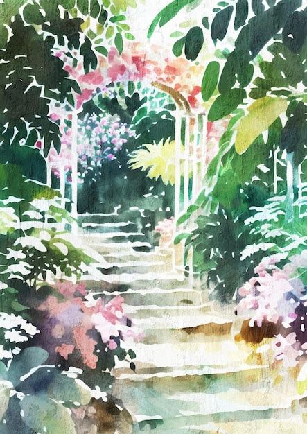 Premium Photo | Watercolor garden painting