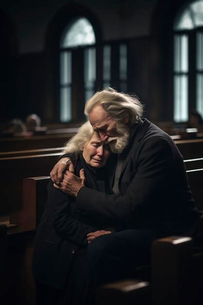 Premium Photo A Funeral Sad Elderly Couple Crying In Church