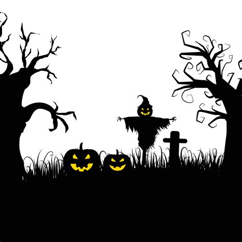 Halloween cemetery silhouette with pumpkins and scarecrow 27829352 ...