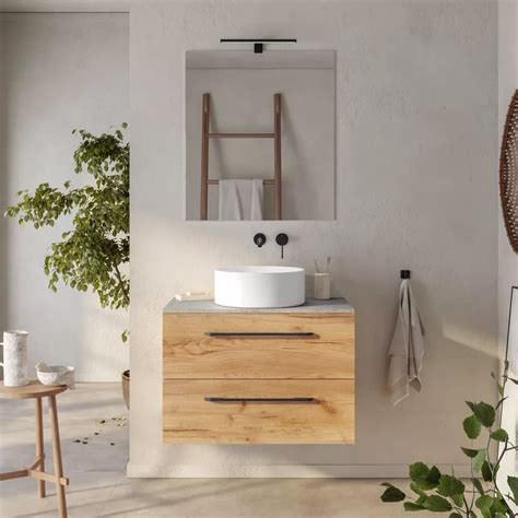 Mobile Bagno Sospeso Portalavabo Cm Rovere Africa Con Top In Grigio