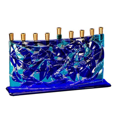 Blue Fused Glass Arc Menorah The Terry Janis Collection