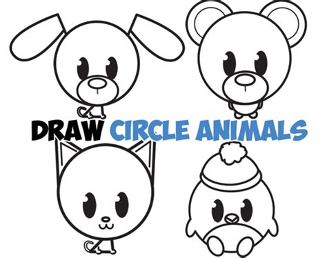 Big Guide to Drawing Cute Circle Animals Easy Step by Step Drawing ...