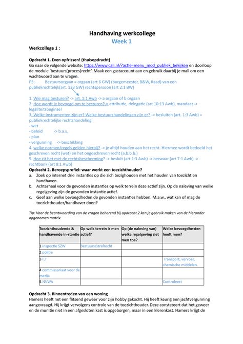 Handhaving Werkcollege Handhaving Werkcollege Week 1 Werkcollege 1