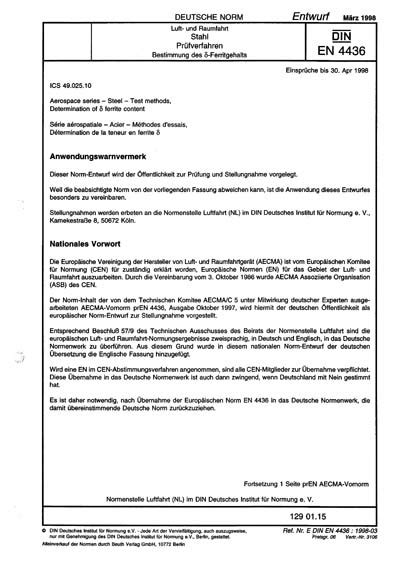 DIN EN 4436:1998 - Aerospace series - Steel - Test methods ...