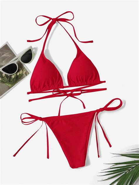 Bikini Unicolore Ras Du Cou Triangulaire N Ud Mode En Ligne Shein