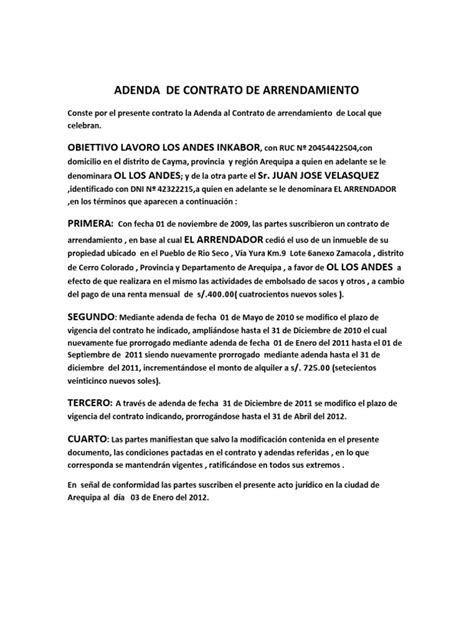 Minuta De Adenda Ao Contrato De Arrendamento