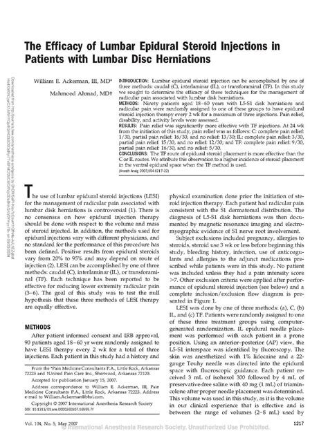 Lumbar Interlaminar Epidural Steroid Injection - WikiAnesthesia
