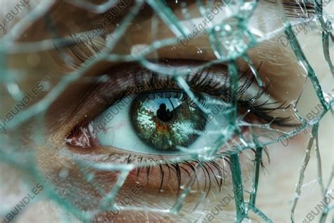 closeup  human eye  broken glass