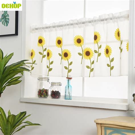 DEKOP Sunflower Roman Curtains Valance Drapes Kitchen Small Window Curtain Short Voile Tulle ...