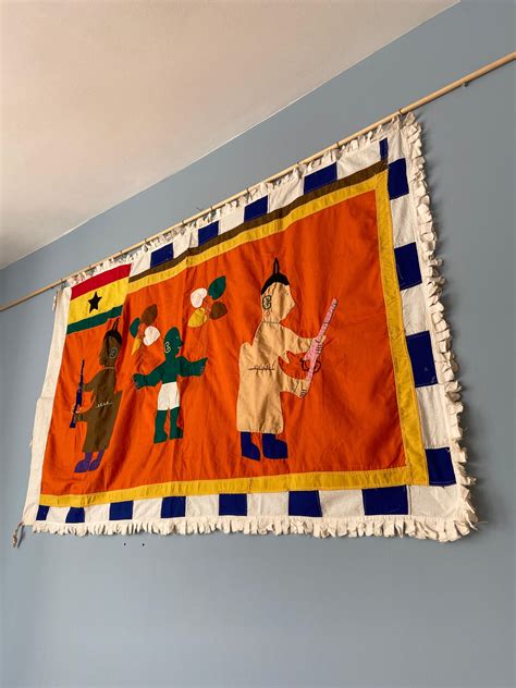 Vintage Asafo Flag in Orange Appliqué Patterns by the Fante People