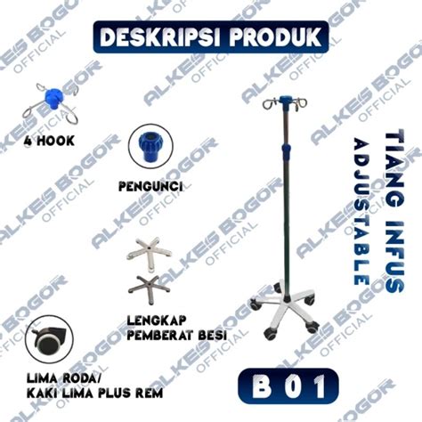 Jual Tiang Infus Kaki 5 Plastik Adjustable Medicial Rumah Sakit