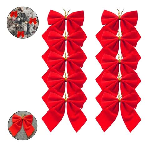 Kit C 10 Laços Vermelho Enfeite Árvore Para Natal Decoração MercadoLivre