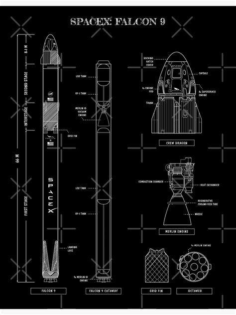 Spacex Falcon 9 And Dragon White Stencil No Background Vertical