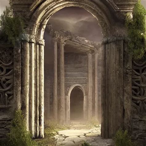 KREA Beautiful Matte Painting Of The Grand Ancient Stone Door