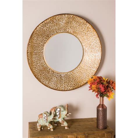 Litton Lane Round Textured Brown Framed Wall Mirror 46025 The Home Depot