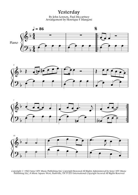 Yesterday by The Beatles - Easy Piano - Digital Sheet Music | Sheet ...