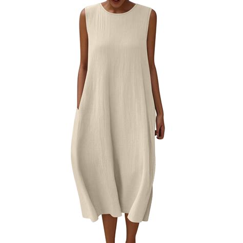 2025 Women Summer Round Neck Dresses Casual Loose Split Wrinkle-Free