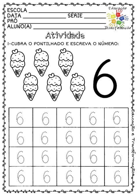 Atividade Do Numero 6 - Números pontilhados para educação infantil | Atividade número 6 ...