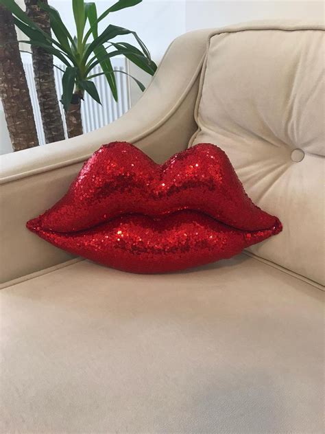 Lips Pillow Red Sequin Lips Pillow Designer Pillows Lip Shaped Etsy