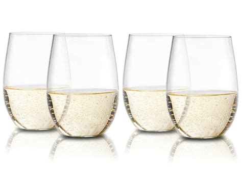 Plastic Stemless Wine Glasses By En Soiree Set Of 4 Clear Flexible Disposable Reusable