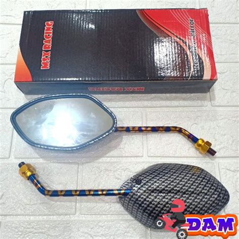 Jual SPION BEAT BLUE X TANGKAI PANJANG CARBON DRAT HONDA BEAT FI SCOPPY